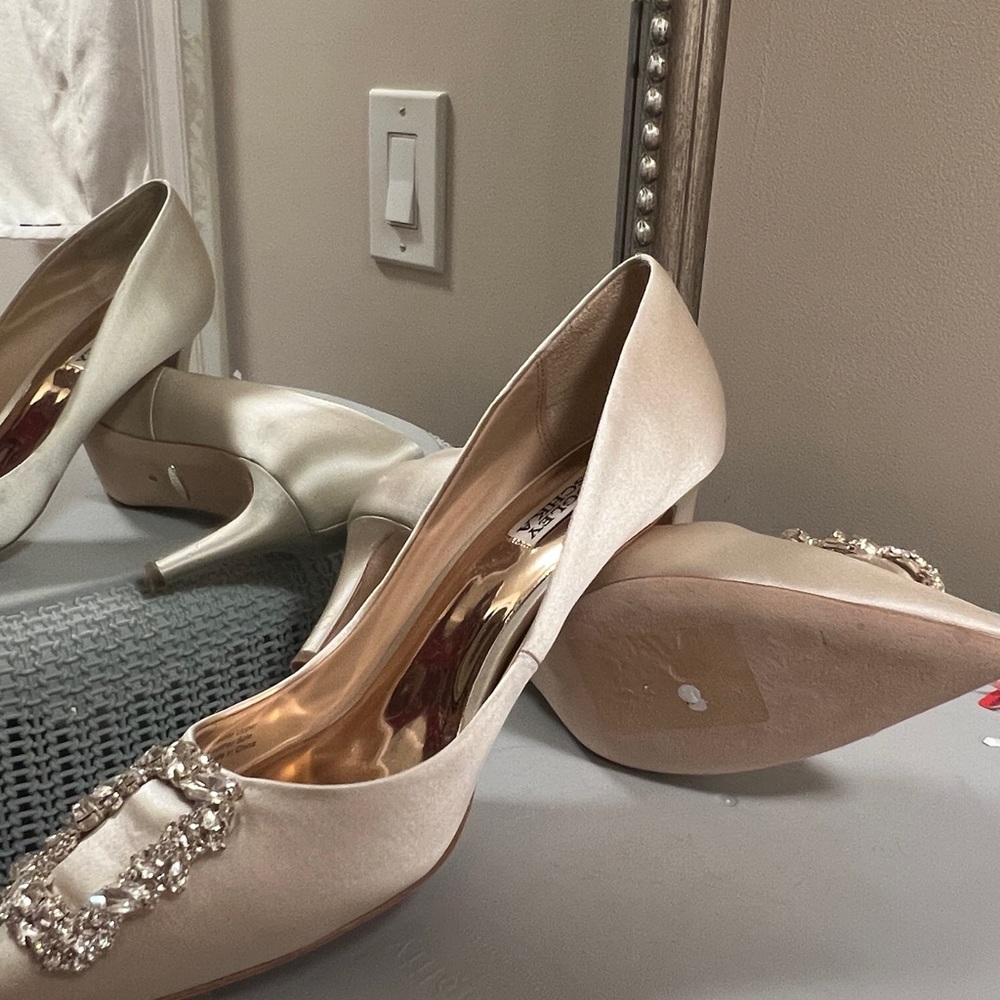 Bad glee Mischka Carrie Crystal Pilgrim Satin Pumps